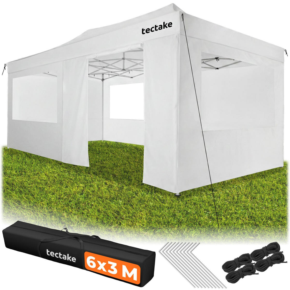 FALTPAVILLON aus Aluminium Viola, inklusive Spannseilen, Heringen und Tragetasche, weiß - Weiß, Kunststoff (300/316/600cm) - tectake