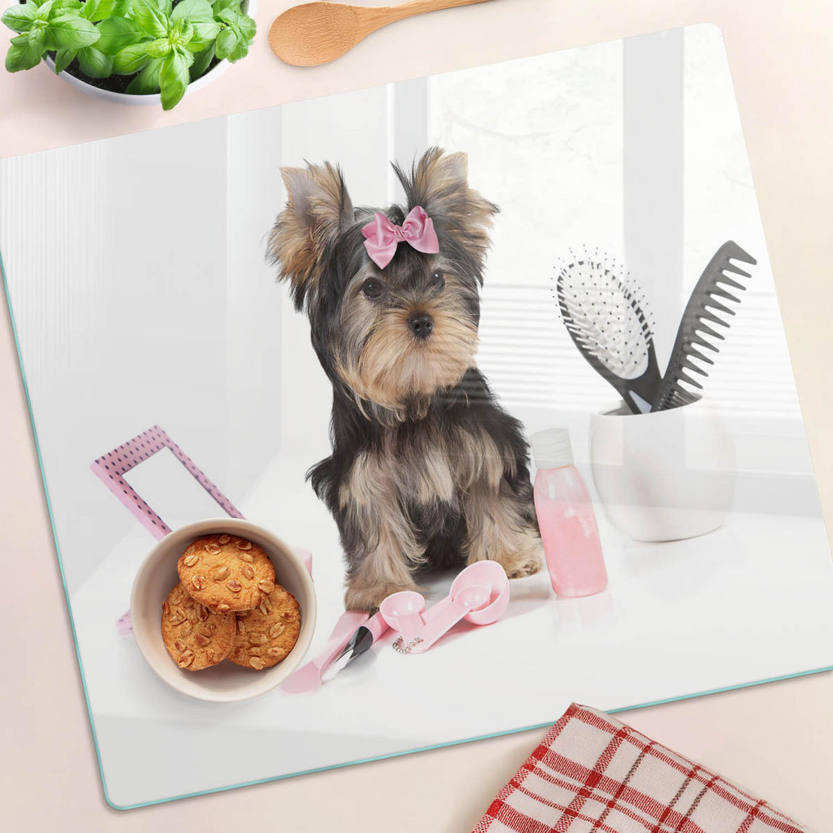 GLASPLATTE 60x52 cm Yorkshire Terrier - Pink, Glas (60/52cm) - TULUP