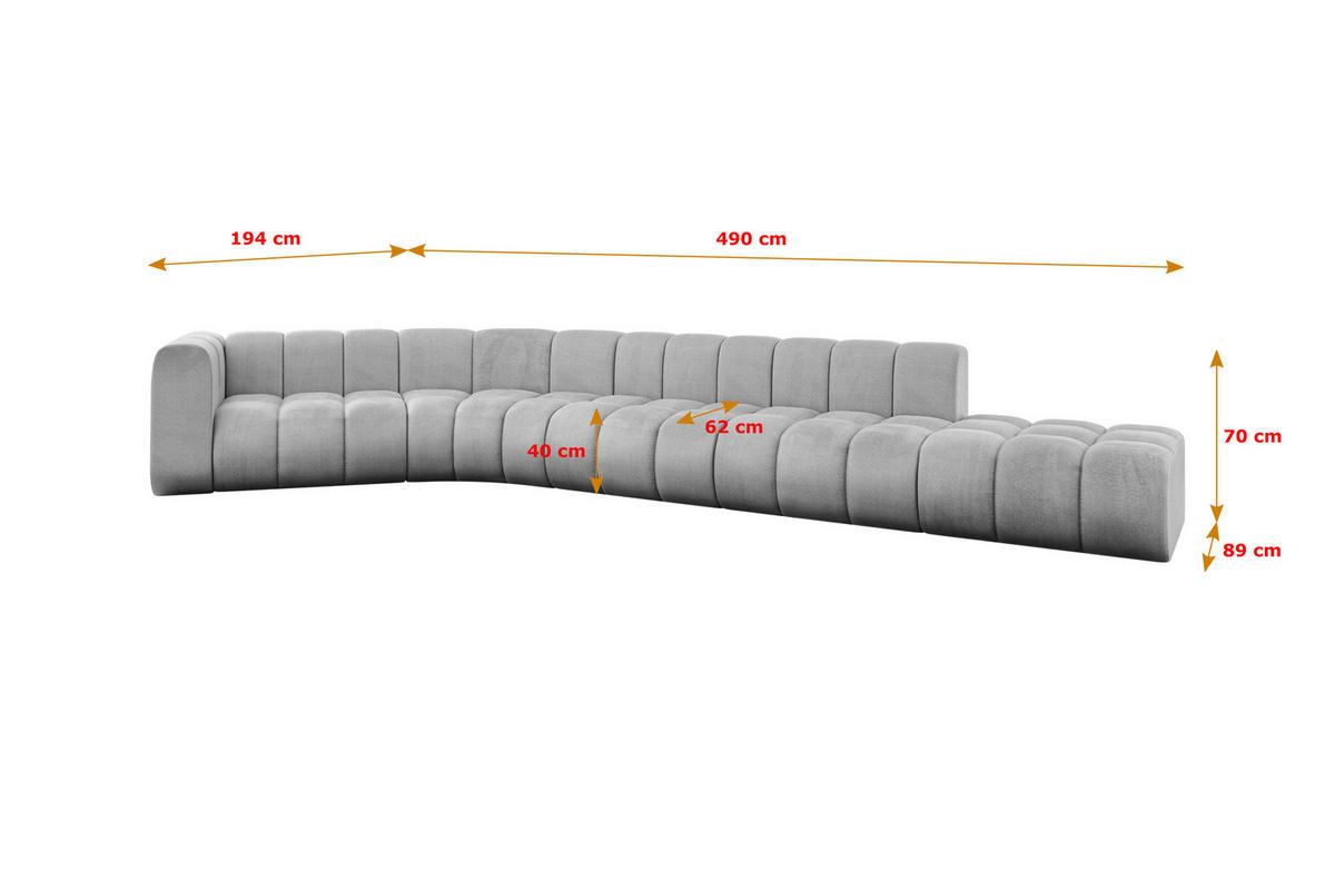 ECKSOFA modulares Sofa Tilmo-L2 - 490x194x70 cm Grau - Hellgrau, Holzwerkstoff/Textil (490/194cm) - ALTDECOR