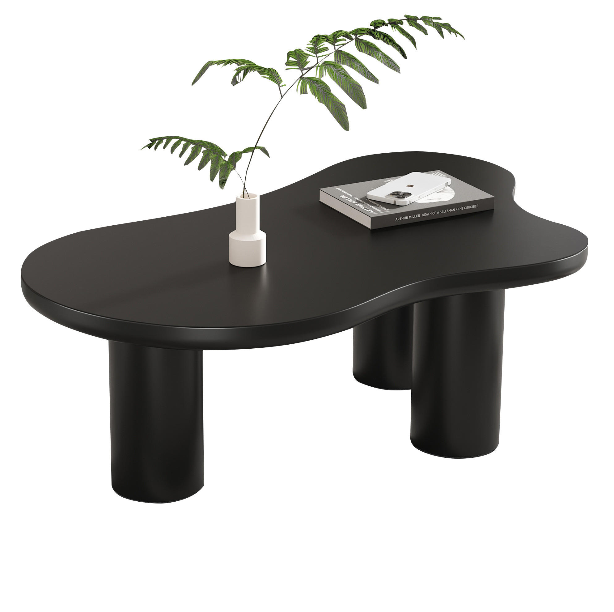 COUCHTISCH 107/66/40,5 cm in Schwarz mit MDF-Tischplatte in Wolkenform - Schwarz, Holzwerkstoff (107/66/40.5cm) - Flora Grace