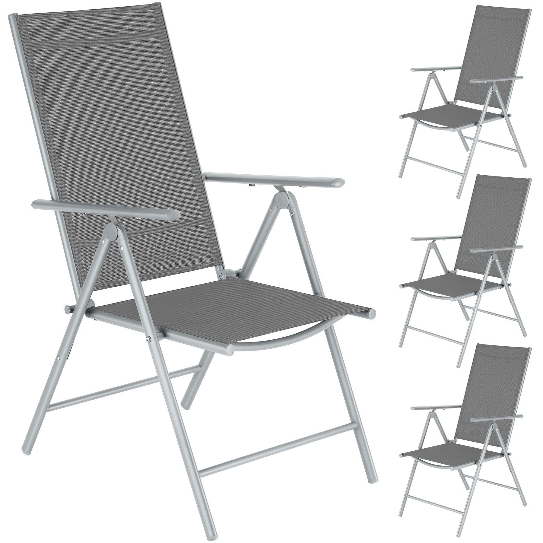 GARTENSTUHL 4er Set Marcellino, 54,5 x 65 x 107,5 cm, silber - Silberfarben, Metall (64.5/107.5/65cm) - tectake