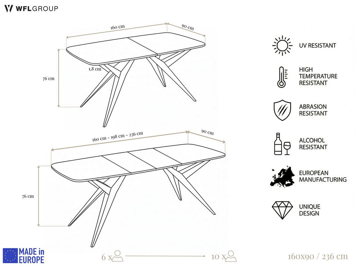 ESSTISCH Trax ausziehbar rechteckig oval, Marmor Schwarz 160-240/90/76 - Anthrazit/Schwarz, Holzwerkstoff/Metall (90/236/76cm) - WFL GROUP