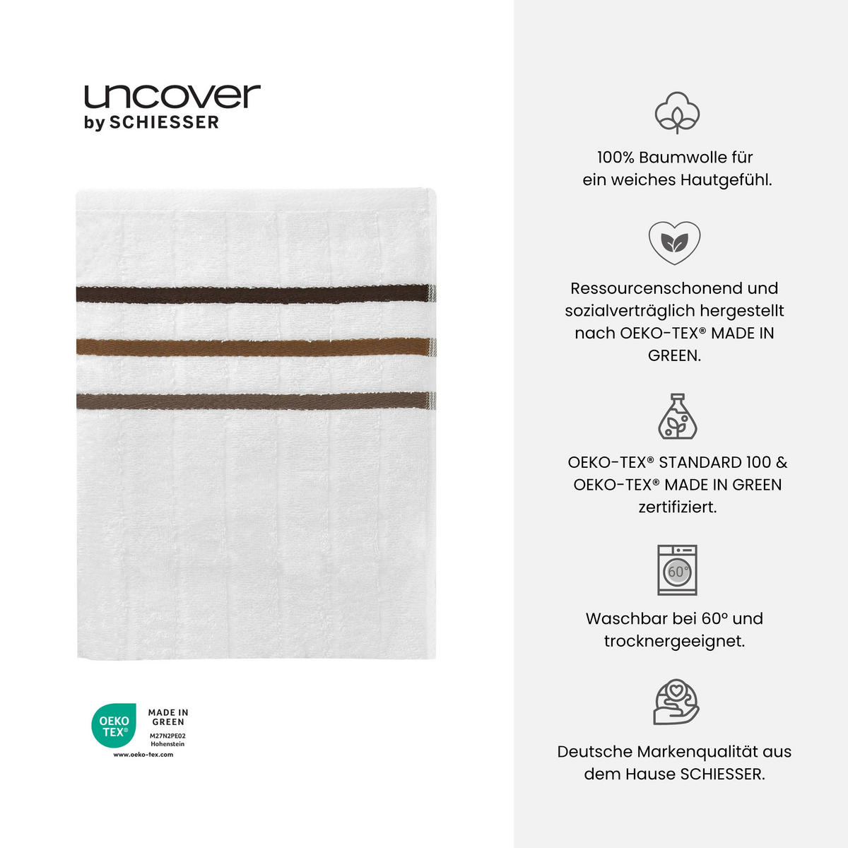 DUSCHTUCHSET Ohio - 2-teilig - 70 x 140 cm - Weiß - Weiß, Textil (70/140cm) - Uncover by Schiesser