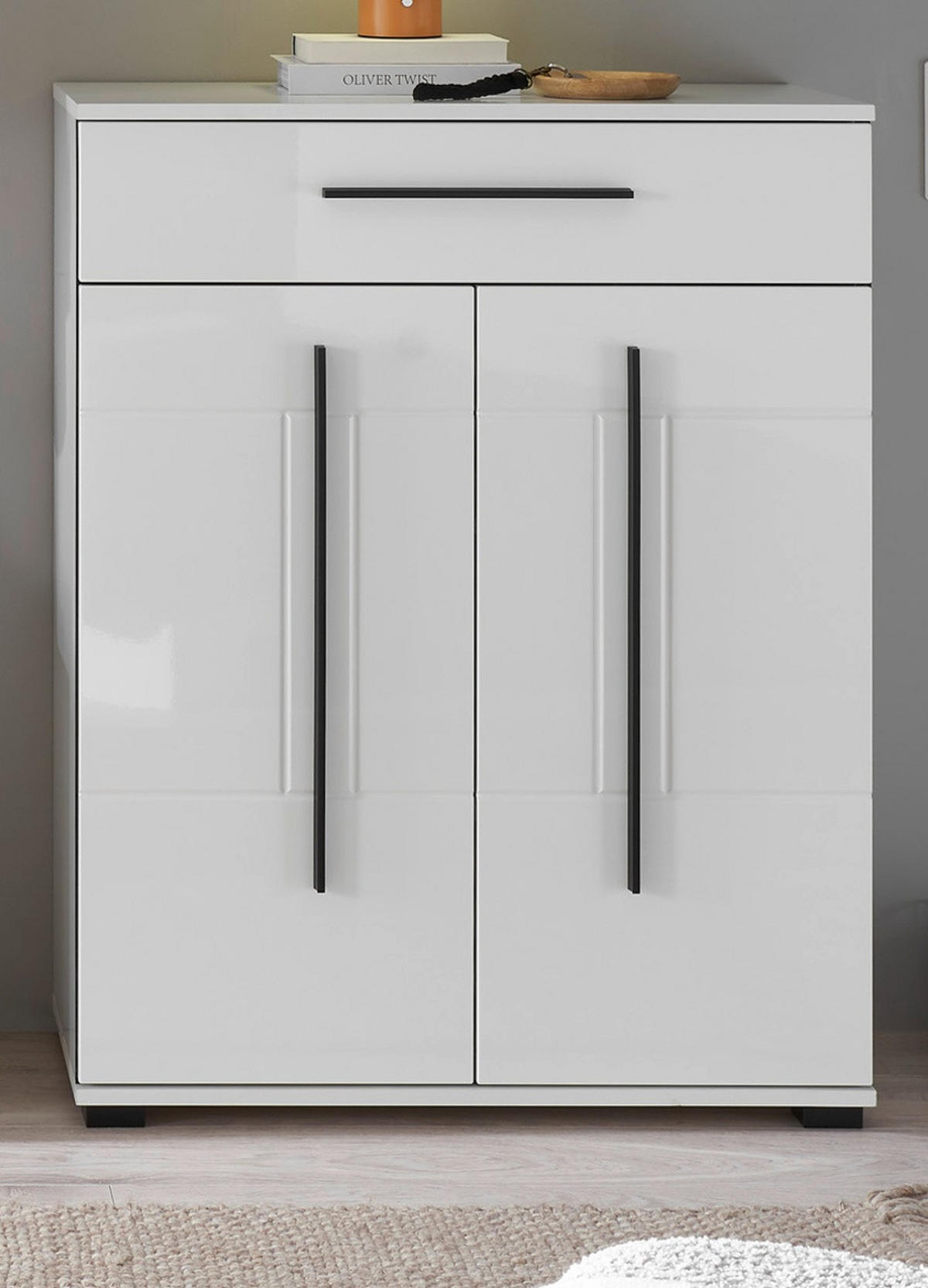 SCHUHSCHRANK weiß Hochglanz 80 x 103 cm, Kommode mit Soft-Close - Weiß Hochglanz/Schwarz, Holzwerkstoff/Kunststoff (80/103/39cm) - Furn.Design