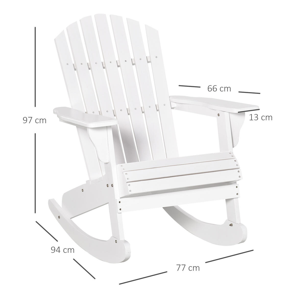 ADIRONDACK Gartenstuhl Schaukelstuhl Schaukelsessel Balkonstuhl Weiß - Weiß, Holz (94/97/77cm) - Outsunny