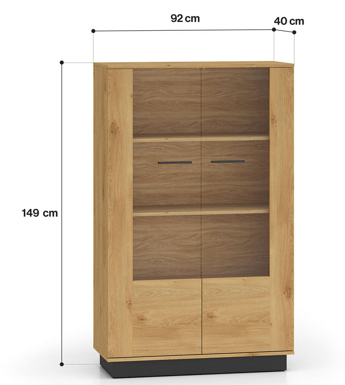 VITRINE Modesto Eiche Style hell / Schwarz 92 / 40 / 149 cm - Hellbraun/Eichefarben, Holz/Holzwerkstoff (92/149/40cm) - Feldmann-Wohnen