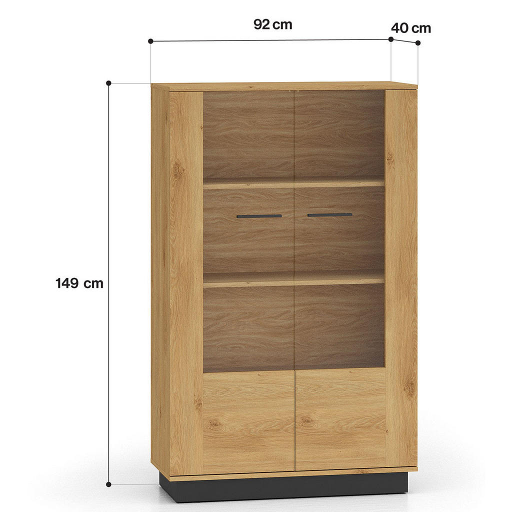 Thumbnail - Feldmann-Wohnen Vitrine, Hellbraun, Holz, 3 Fächer, 92x149x40 cm, Wohnzimmer, Wohnwände, Vitrinenschränke