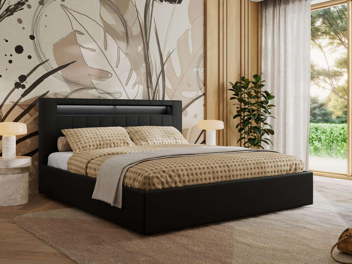 POLSTERBETT GOLD 5 CLASSIC 160/200 - Schwarz Kunstleder - Multipocket-Matratze - Schwarz, Textil (160/200cm) - MKS