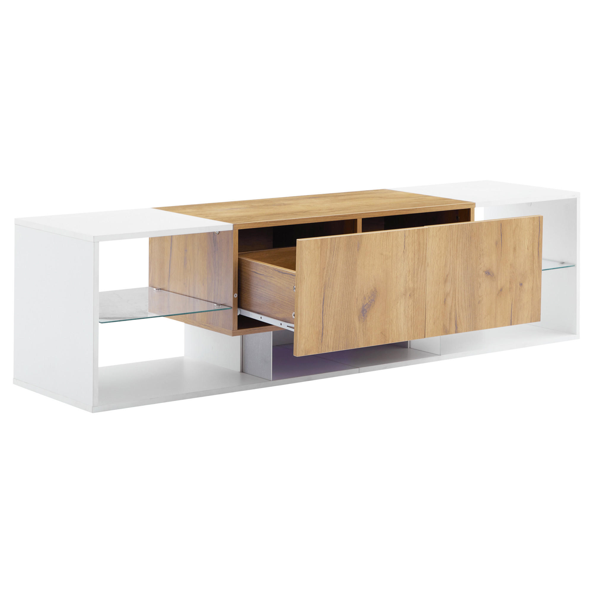 TV-SCHRANK 3-stufig 70" Glasablage 2 Schubladen Weiß - Multicolor, Holzwerkstoff (40/42/160cm) - FLIEKS