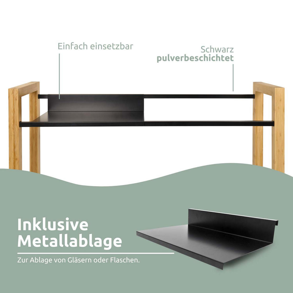 GETRÄNKEKISTENREGAL inkl. Ablage - Bambus / Schwarz - 4 Kisten - Naturfarben, Holz (106/71/32cm) - holz4home