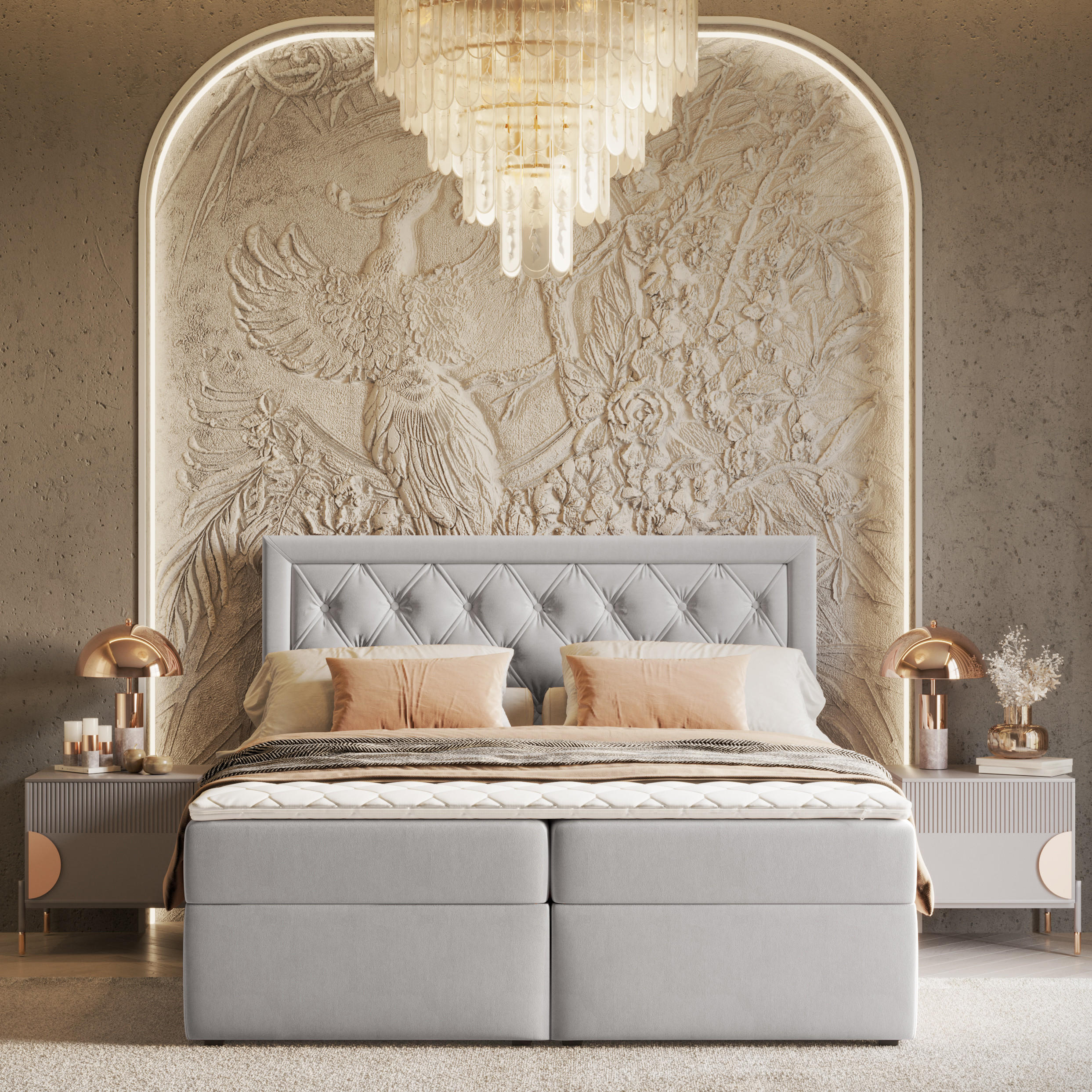 Thumbnail - Maison de Reve Boxbett, Grau, Textil, Buche, Kiefer, H3, Höhe ca. 20 cm, 160x200 cm, Oeko-Tex® Standard 100, FSC 100%, M...