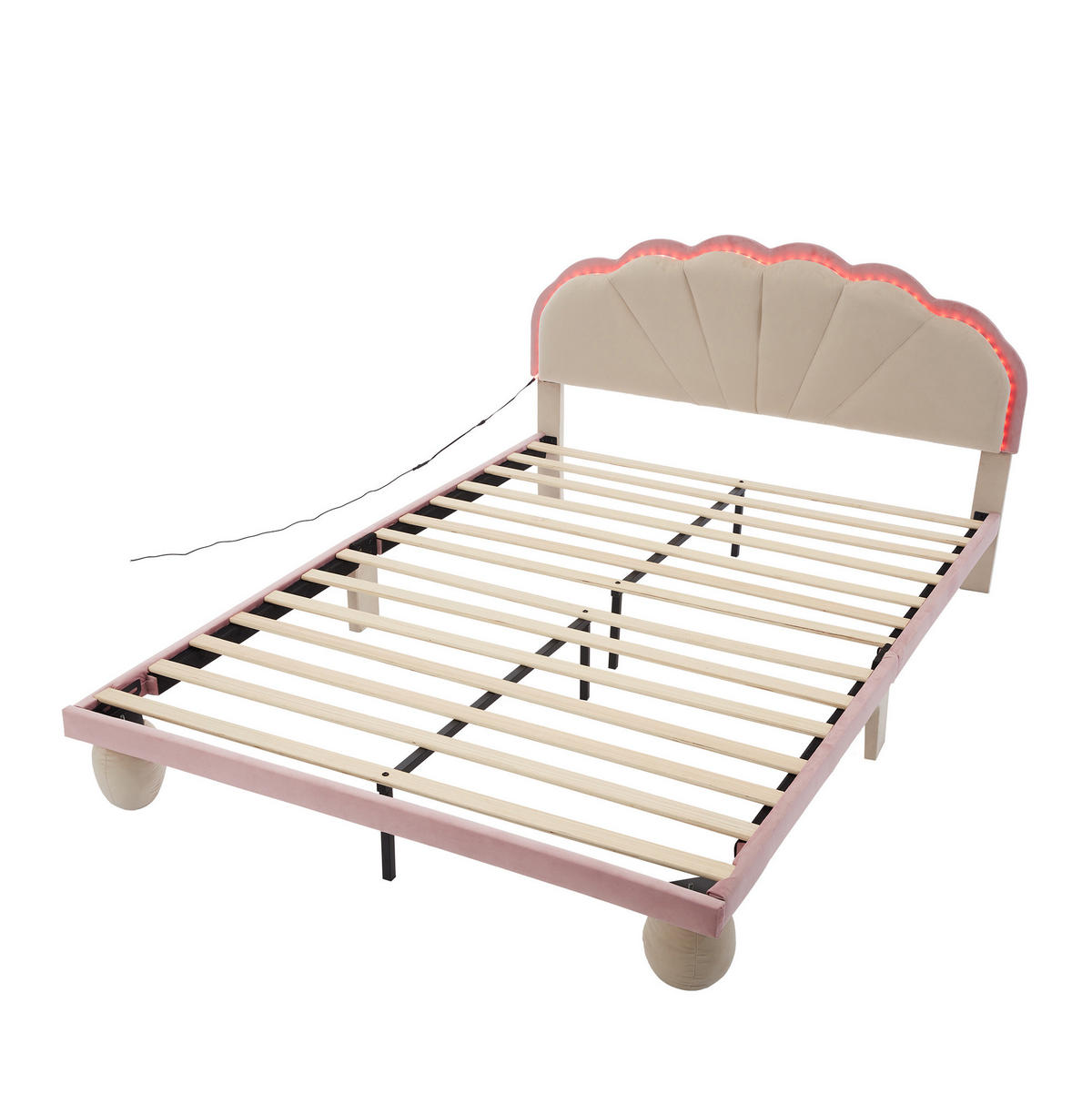 POLSTERBETT aus Samt 140x200 cm Beige-Rosa mit mehrfarbigen Lichtstreifen - Beige, Textil (140/200cm) - IVMEU