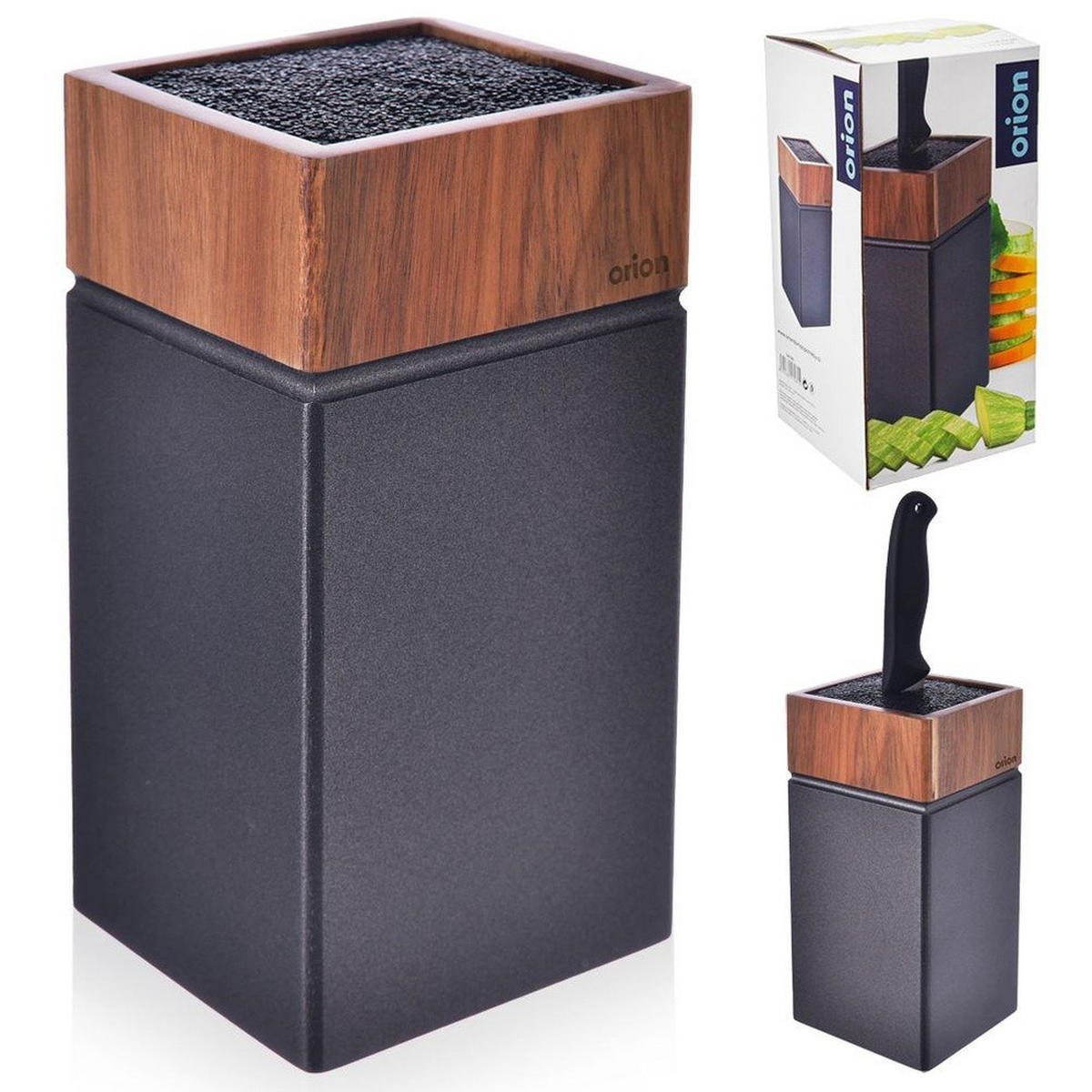 MESSERBLOCK Akazie Wooden Natur-Schwarz - Naturfarben, Holz (10.5/22.5/11cm) - Orion 