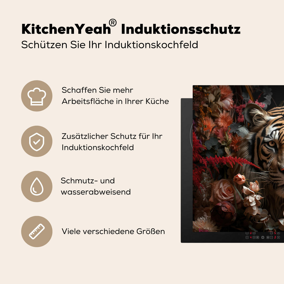 HERDABDECKPLATTE Tiger - Tier - Natur - Floral - Botanisch 77x59 cm - Orange, Kunststoff (77/0.2/59cm) - MuchoWow