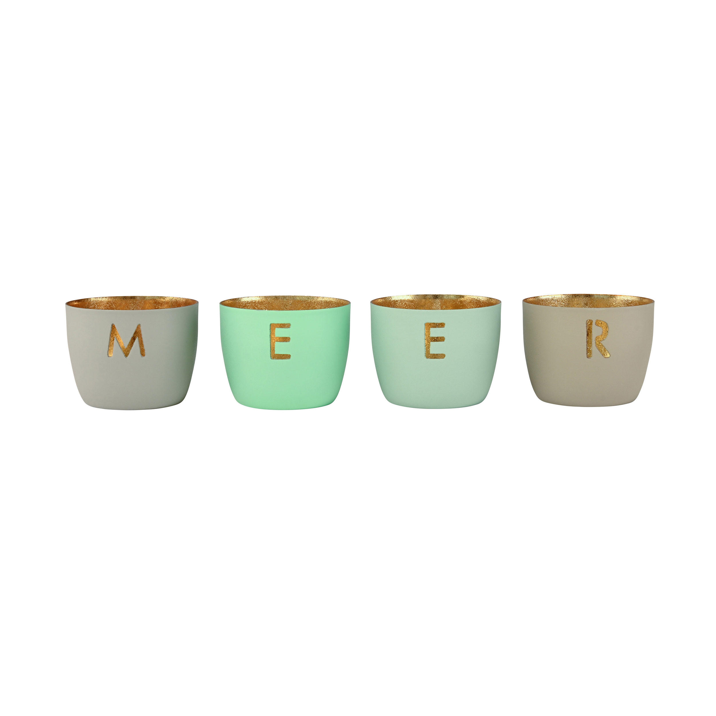 TEELICHTHALTER Madras Meer XS, 4er Set, Eisen, Flannel / Aqua / Pastellblau / Sandstone, H 4.5 cm - Blau, Metall (20.5cm) - Gift Company
