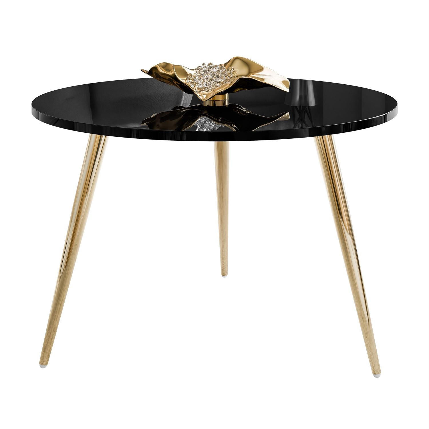 COUCHTISCH SOLEIL II, rund und glänzend, auf goldenen Beinen und Schwarz Hochglanz - Schwarz, Holzwerkstoff (60/60/47cm) - Lookway