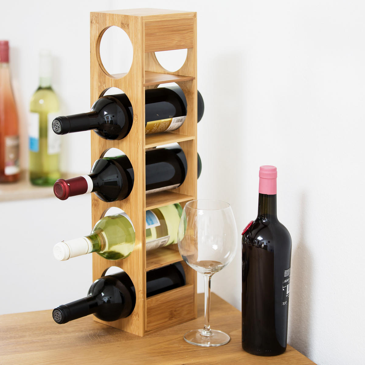 WEINREGAL - Hellbraun, Holz (14/53/12cm) - Relaxdays