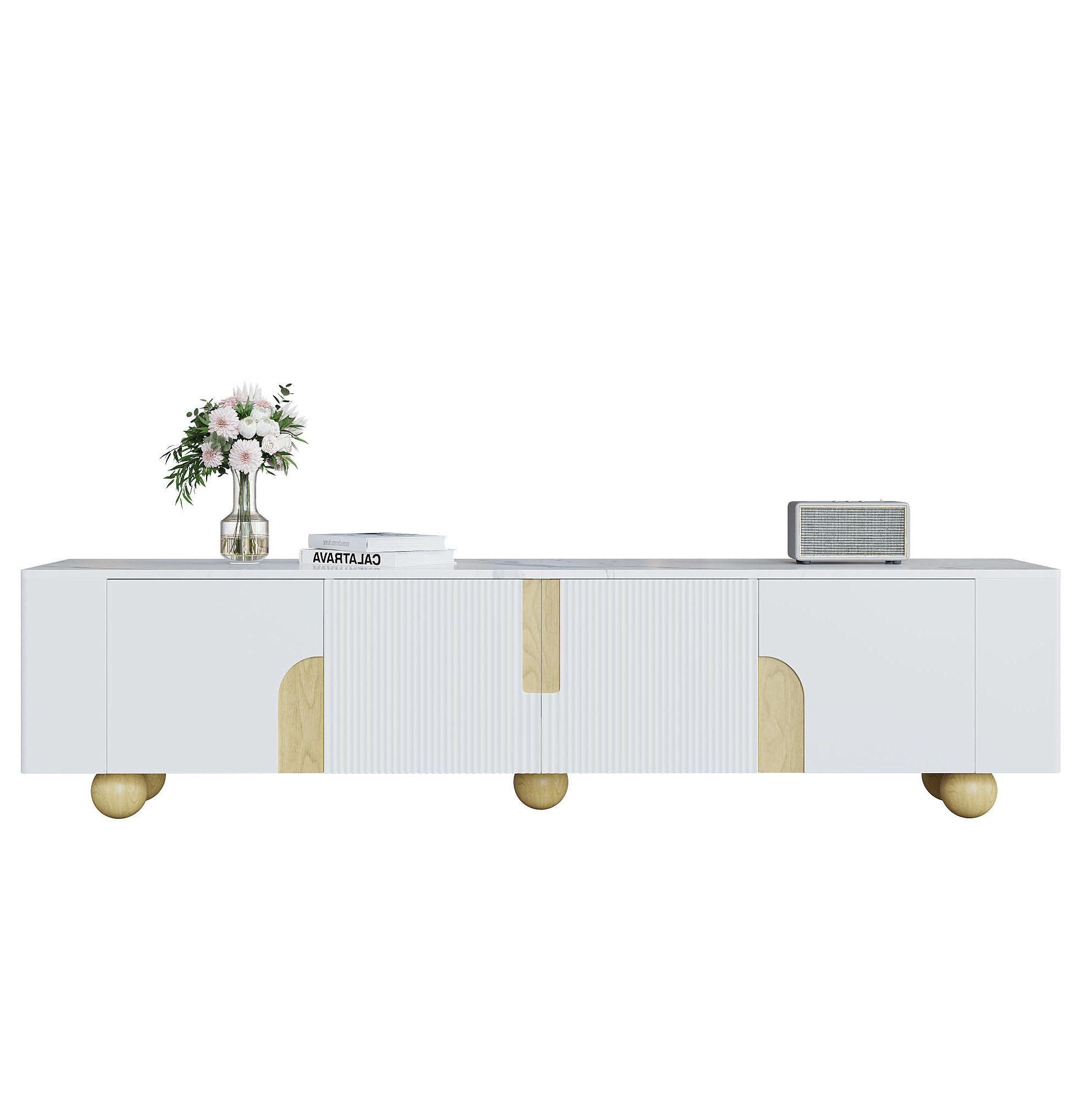 LOWBOARD 180/40/44 cm in Weiß/Holzfarbe aus MDF und Spanplatte mit 4 Türen - Weiß, Holzwerkstoff (40/44/180cm) - OKMYHOME