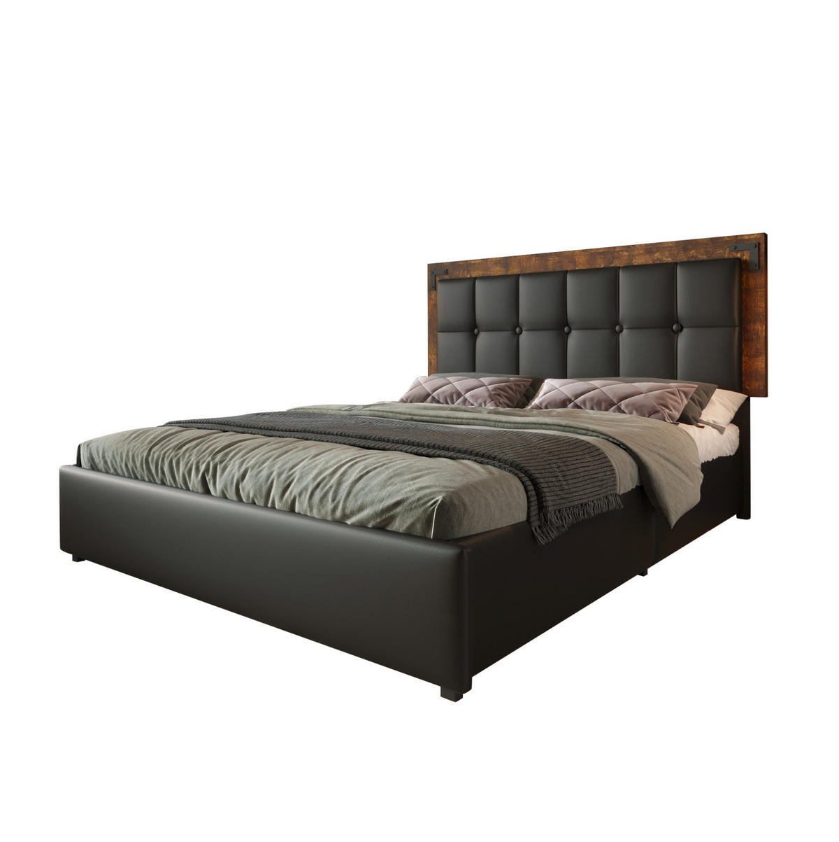 POLSTERBETT mit LED-Beleuchtung 160/200 cm in Schwarz mit 4 Schubladen - Schwarz, Kunststoff (160/200cm) - BEAOK