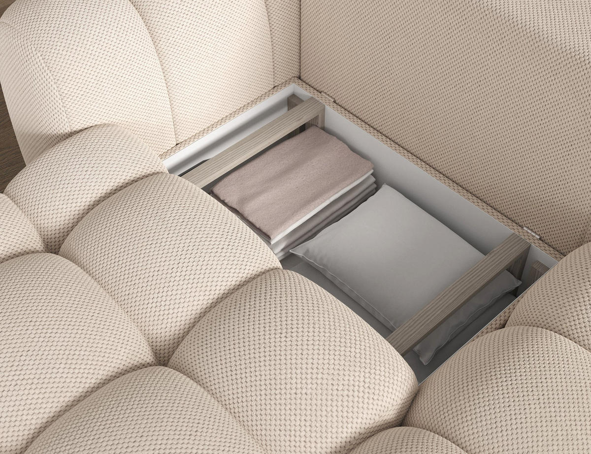 ECKSOFA COVELION L-Form – Schlaffunktion, Bettkasten, Wellenfederung, HR-Kaltschaum, inkl. Kissen, moderner Wohnkomfort - Beige, Kunststoff (167/260cm) - Wohnideebilder