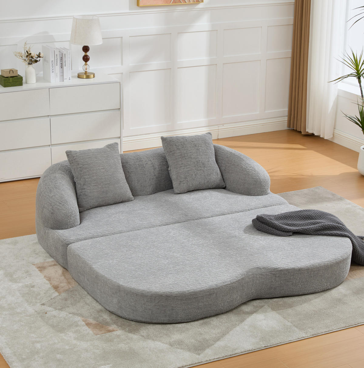 SCHLAFSOFA 157/84/65 cm aus Chenille mit Klappfunktion Hellgrau - Hellgrau, Textil (84/65/157cm) - Modenvie