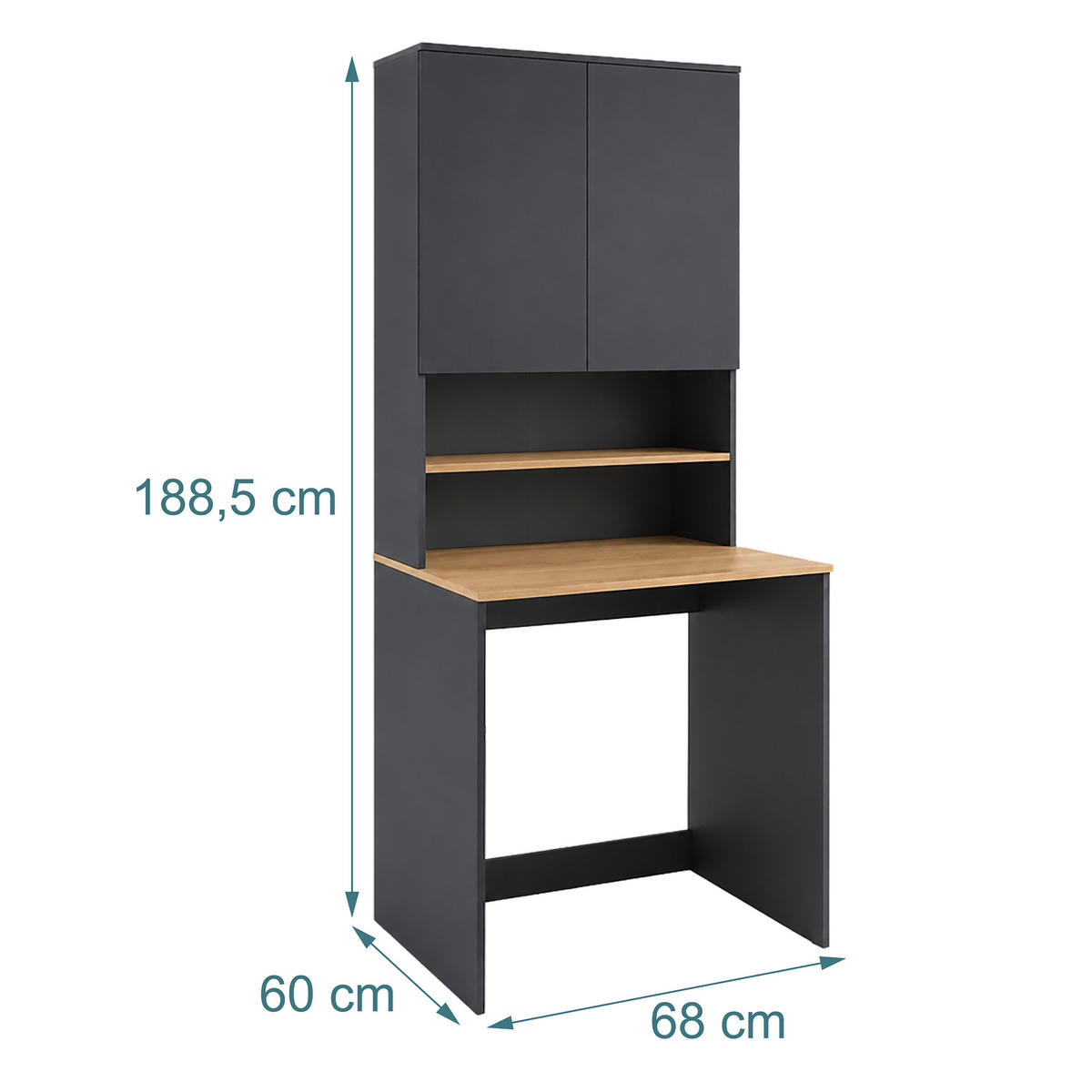 WASCHMASCHINENSCHRANK Anthrazit 2-türig 188,5 cm - Anthrazit, Holzwerkstoff (68/188.5/60cm) - Relaxdays