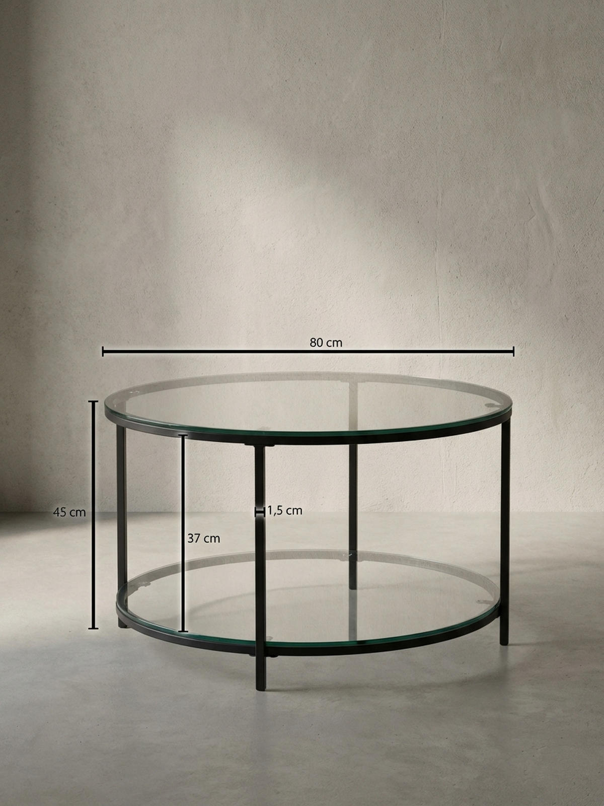 COUCHTISCH Glas-Metall Mix mit zwei Ablagen in Marmoroptik, Transparent 80x80x45 cm - Transparent/Schwarz, Metall (80/80/45cm) - KADIMA DESIGN