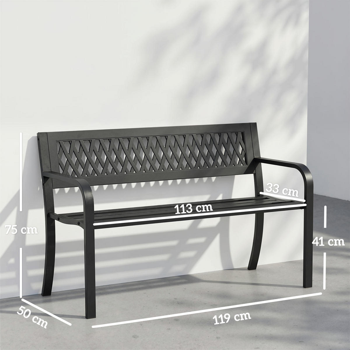 GARTENBANK,2-SITZER Metall Lattenrost Armlehnen,schwarz - Schwarz, Metall (119/75/50cm) - Vallsero