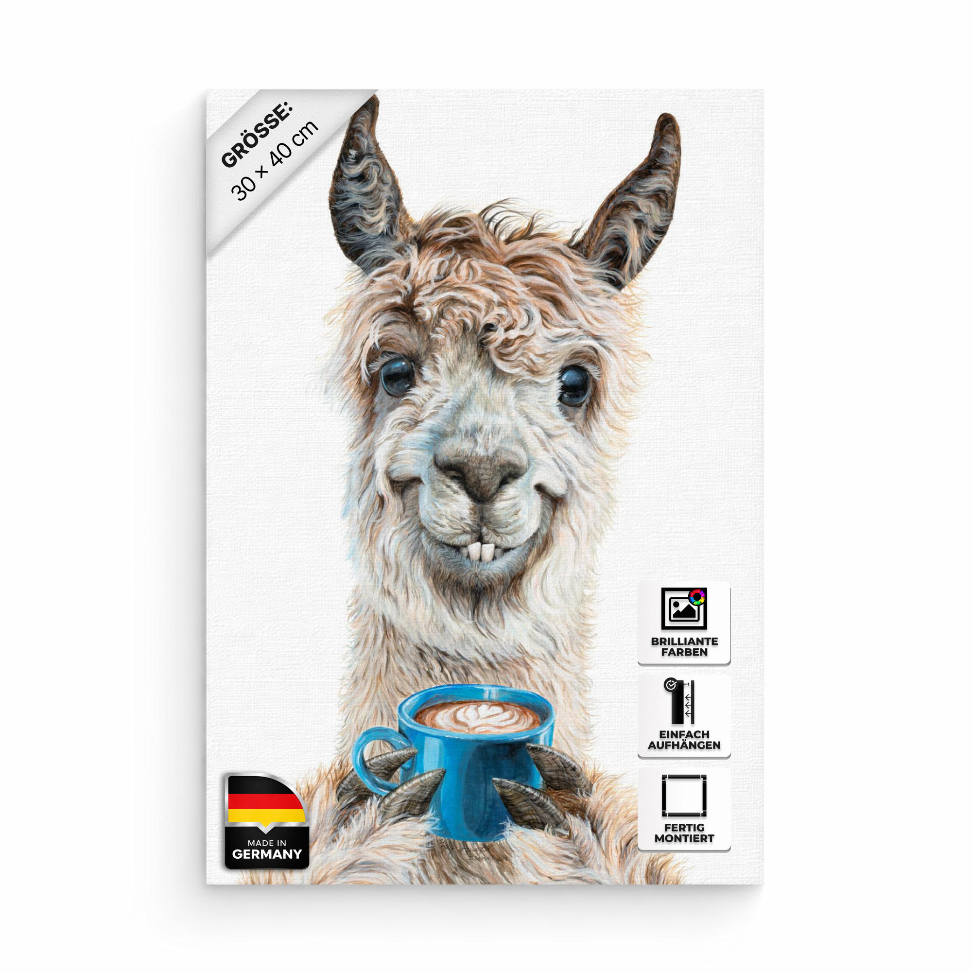 LEINWANDBILD Lama Latte 30x40 cm - Blau/Beige, Papier (30/40cm)