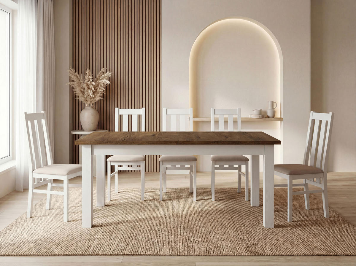 ESSTISCH Lindberg Weiß ausziehbar verlängerbar rechteckig, Eiche Braun Rustikal 150-190/90/77 cm - Alteiche/Weiß, Holz/Holzwerkstoff (150/80/77cm) - WFL GROUP