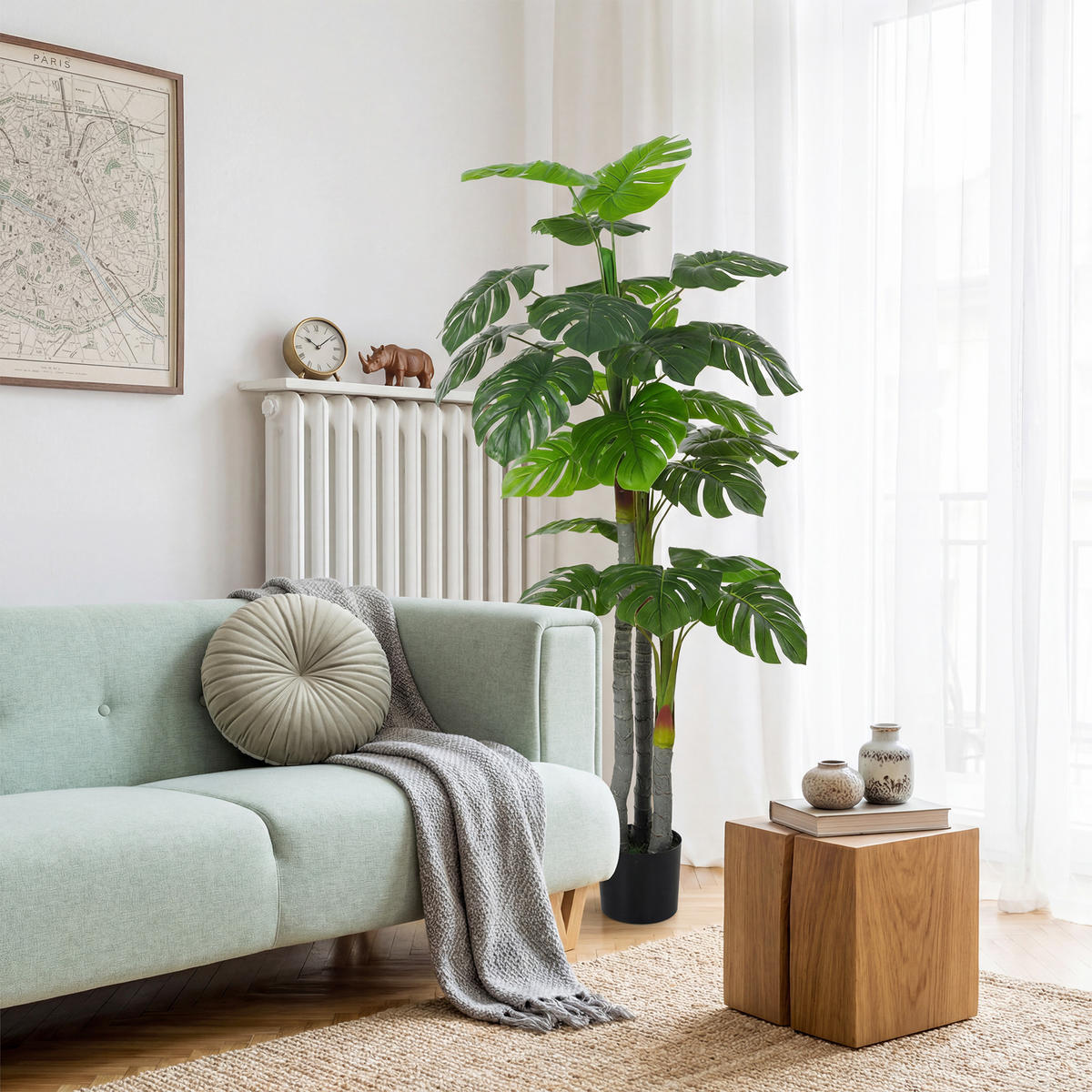 KUNSTPFLANZE, Künstliche Monstera 1,5 m, Schildkrötenblätter, inklusive Topf, realistisch, Grün - Multicolor, Kunststoff (150cm) - FORIOUS