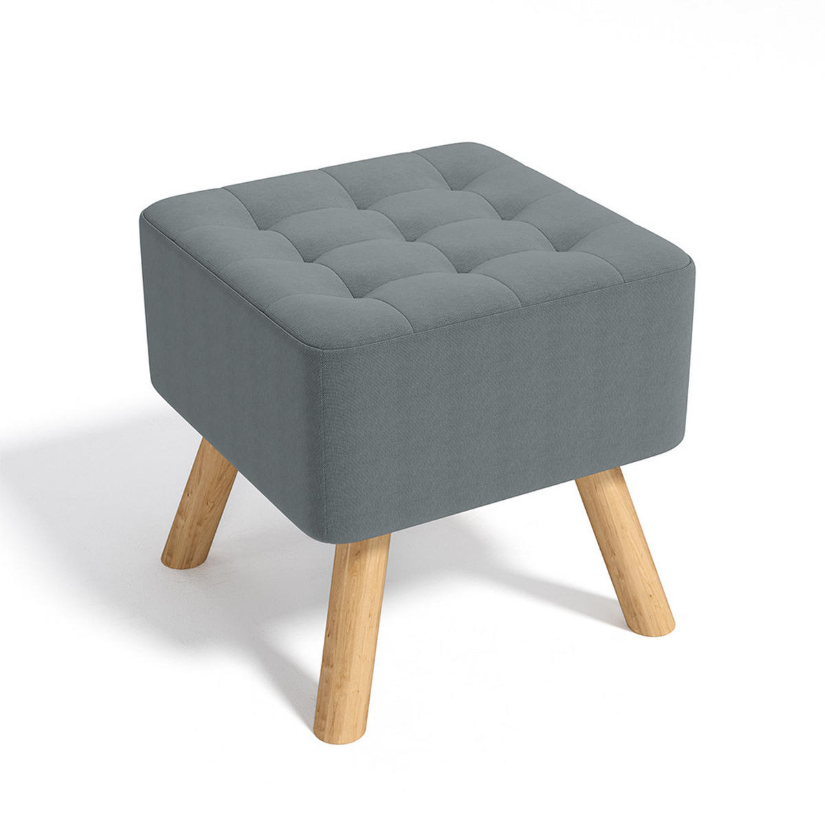 POLSTERHOCKER 39.5/39.5/40 cm Quadratisch Eichenholzbeine Leinen Hellgrau - Hellgrau/Naturfarben, Eichenholz/Holz (39.5/40/39.5cm) - Livingandhome