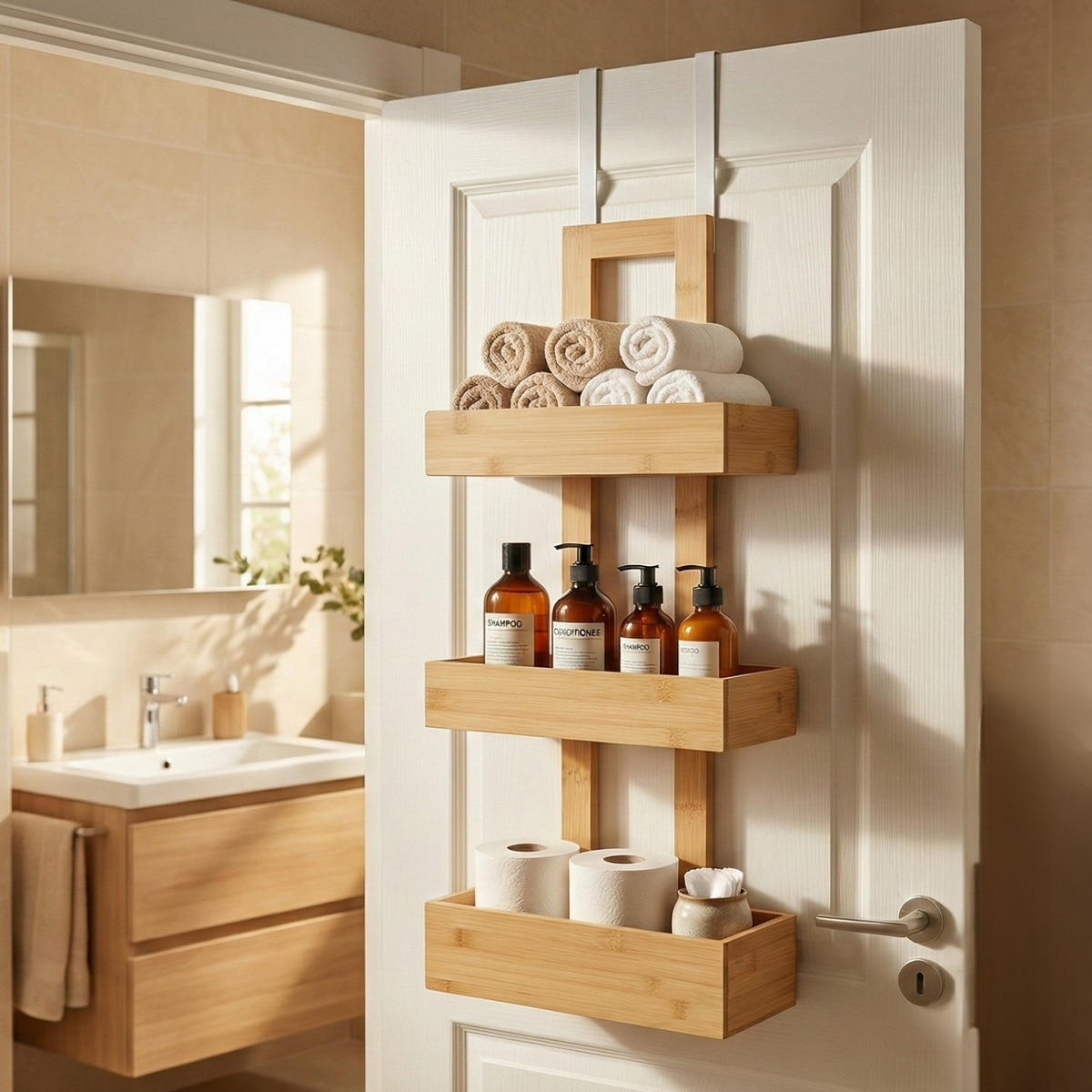 BADREGAL Rant Bambus H. 74 cm - Beige, Naturmaterialien (13/74/28cm)