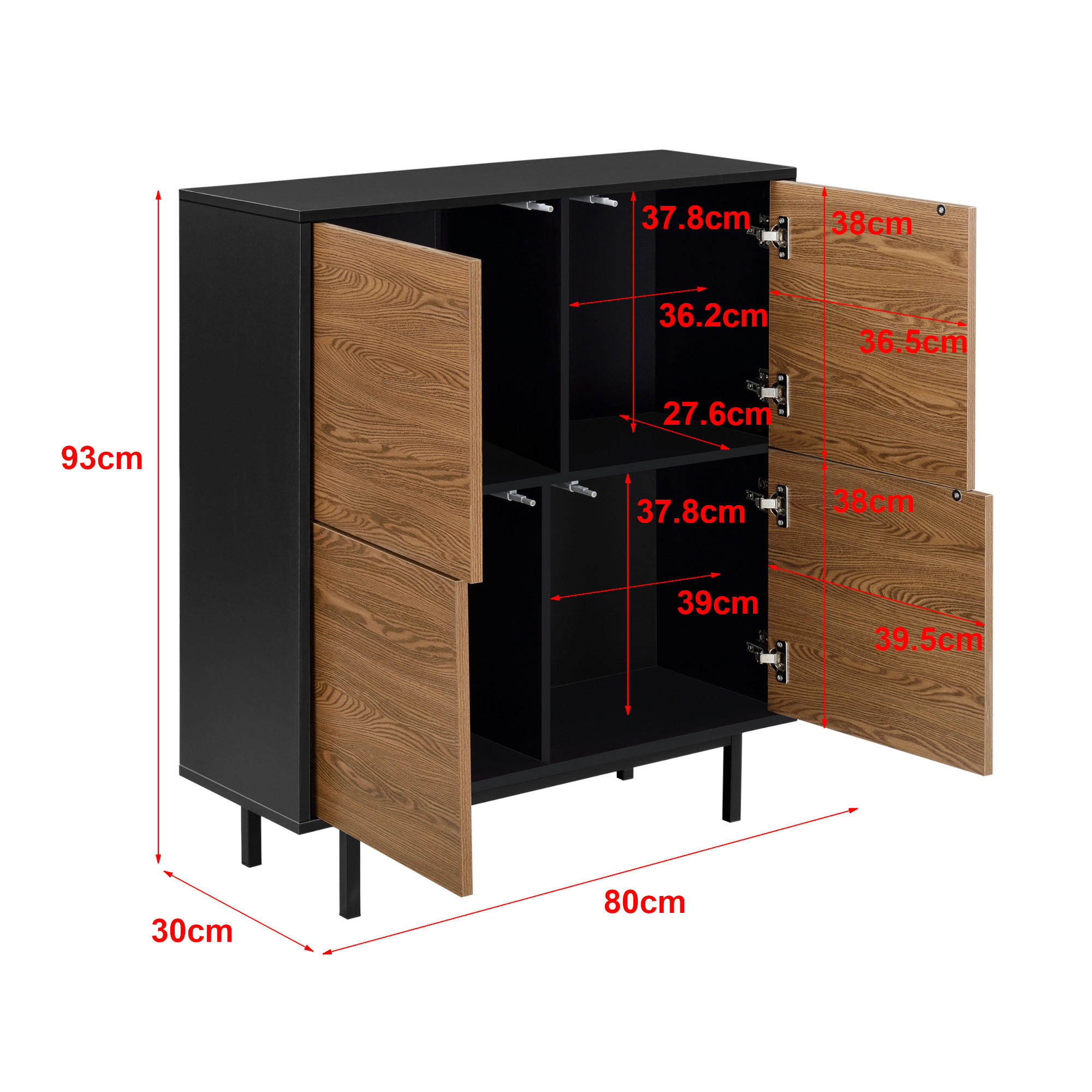 KOMMODE Gnosjö - Dunkelbraun/Schwarz, Holzwerkstoff/Metall (80/93/30cm) - [en.casa]
