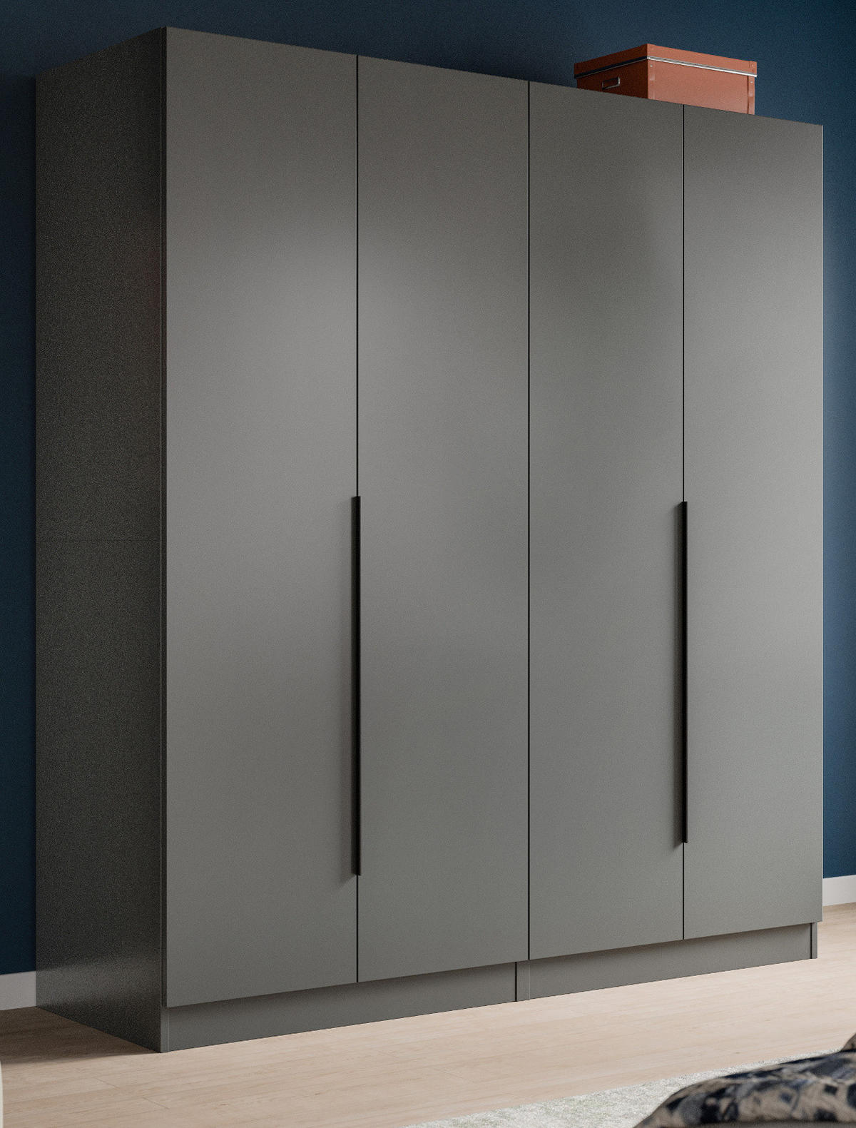 KLEIDERSCHRANK grau 4-türig 160 x 181 cm, Drehtürenschrank mit zusätzlichen Einlegeböden - Schwarz/Grau, Holzwerkstoff/Kunststoff (160/181/52cm) - Inn.Furn