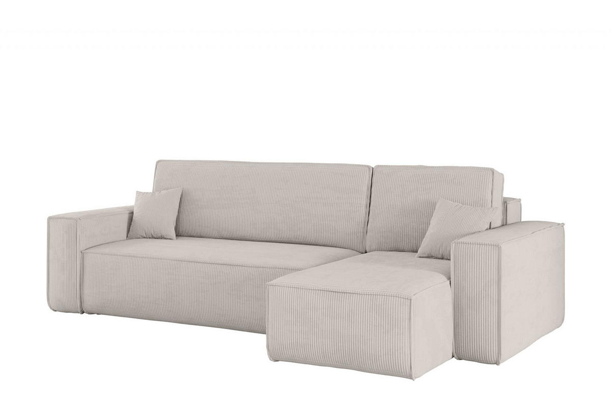ECKSOFA Mit Schlaffunktion Und Bettkasten BEST Stoff Poso Dicker Cord Beige Rechts - Beige, Holz/Textil (244/142cm) - Kaiser Möbel