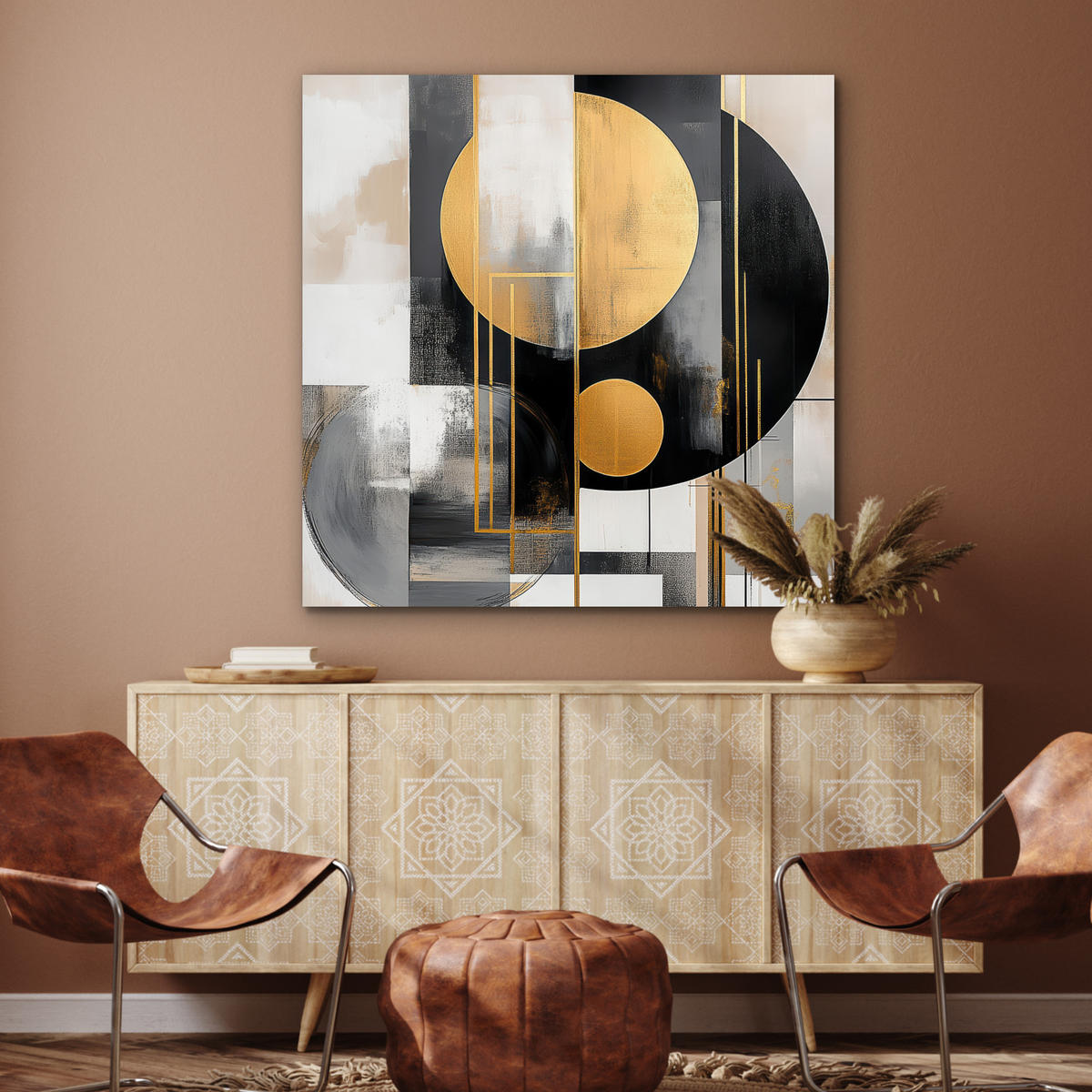 KOVOVÝ OBRAZ Abstraktné - Zlato - Striebro - Tvary - Estetické - Moderné 90x90 cm - zlatá, kov (90/90cm) - MuchoWow