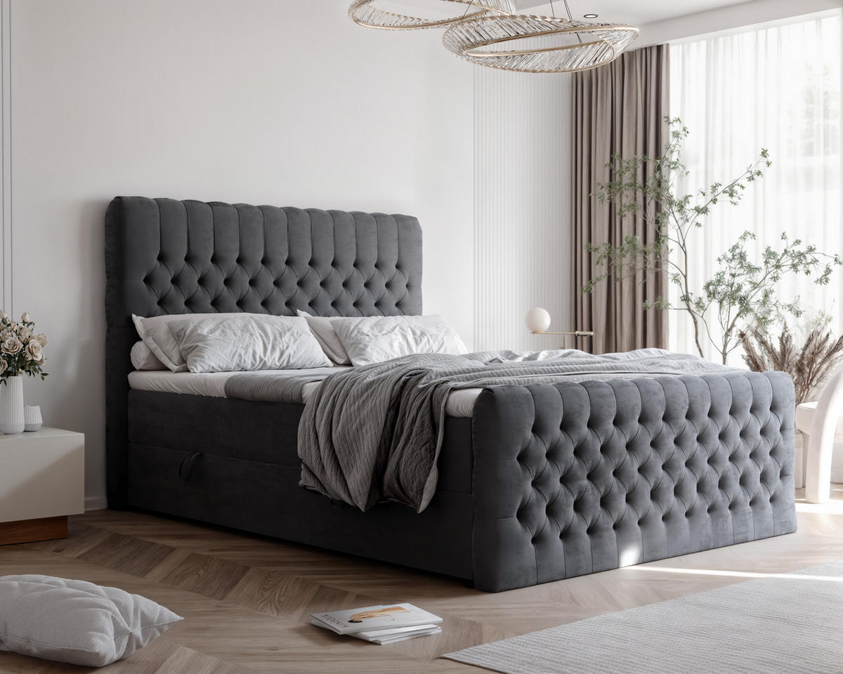 BOXBETT ALBA PLUS 120/200 cm mit Matratze und Topper, Grau - Grau, Holzwerkstoff/Textil (120/200cm) - Idohome