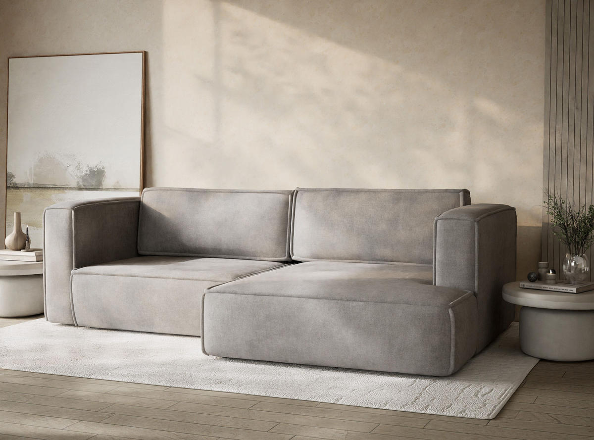 ECKSOFA MIT SCHLAFFUNKTION Velto Beige grau Webstoff - Greige/Schwarz, Holz/Holzwerkstoff (250/152cm) - Maison de Reve