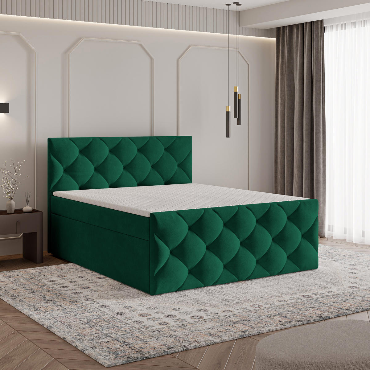 BOXBETT ROVARI 160x200 cm mit Matratze und Topper - Grün - Grün, Holz (160/200cm) - MASSENO