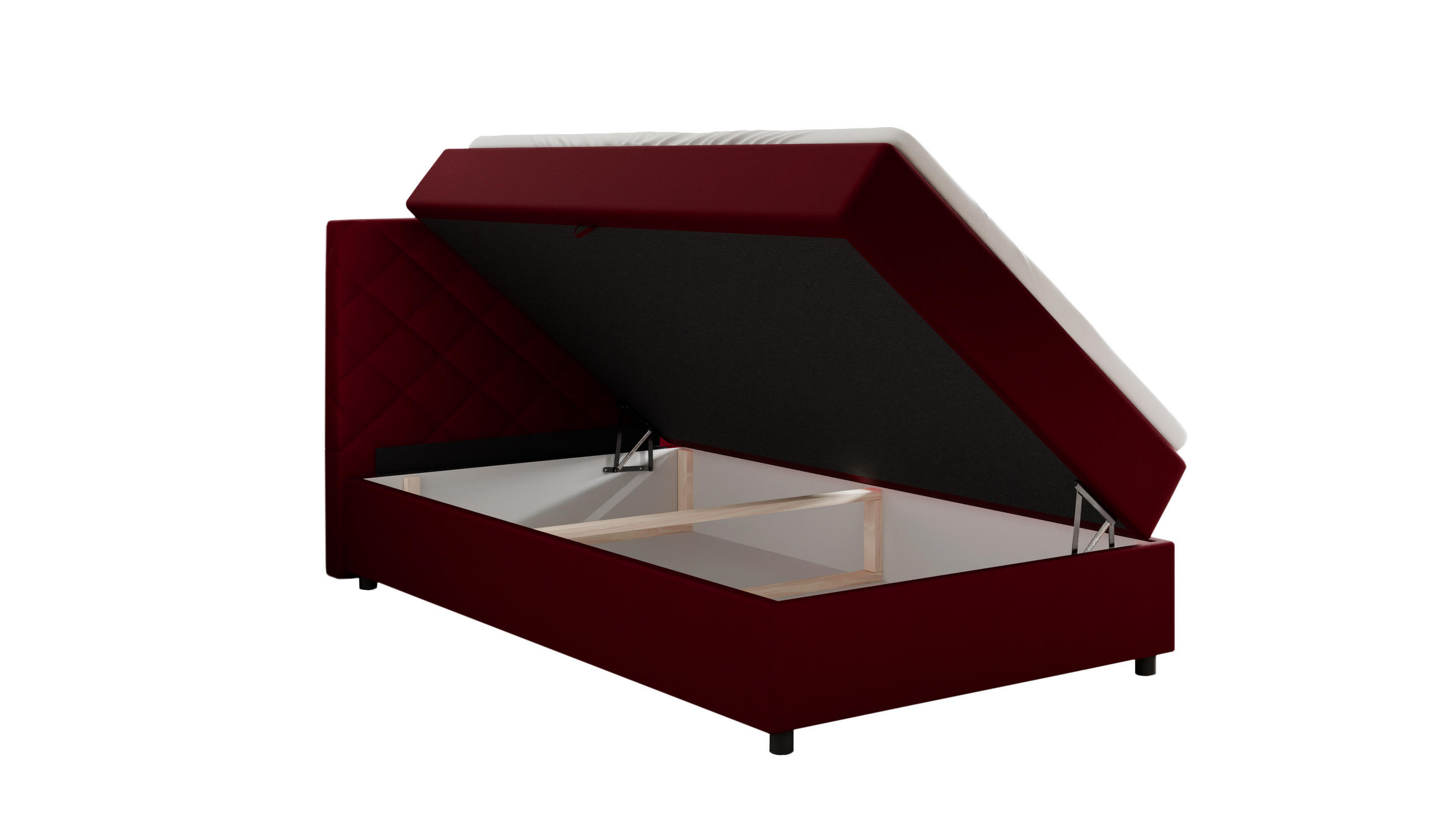 BOXBETT Diamaro 120x200 cm mit Bettkasten und Topper - Rot - Rot, Holz (120/215cm) - Panda Möbel