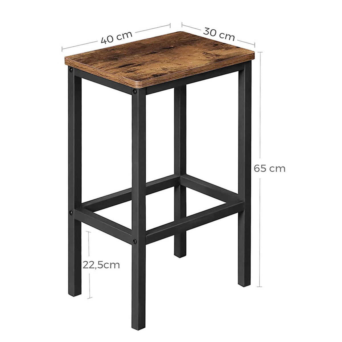BARHOCKER - 2er-Set - Eiche Rustikal Dekor / Schwarz - Eichefarben/Schwarz, Holzwerkstoff/Metall (40/65/30cm) - home24