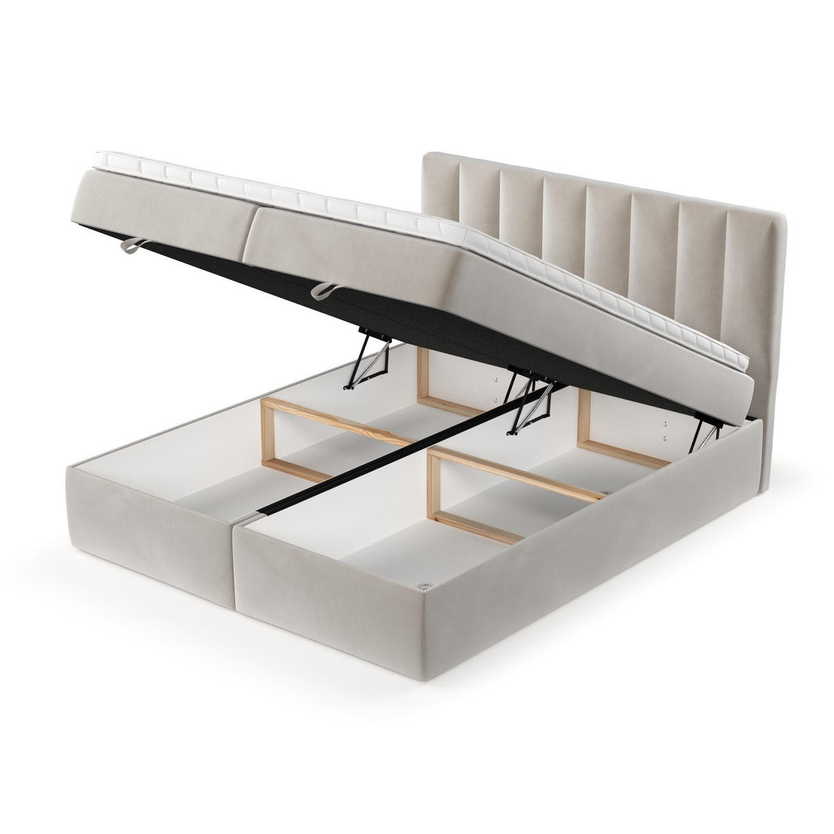 BOXBETT Lusso 200/200 cm Hellbeige im Paros Stoff - Beige/Schwarz, Holz/Holzwerkstoff (200/200cm) - AltaBeds