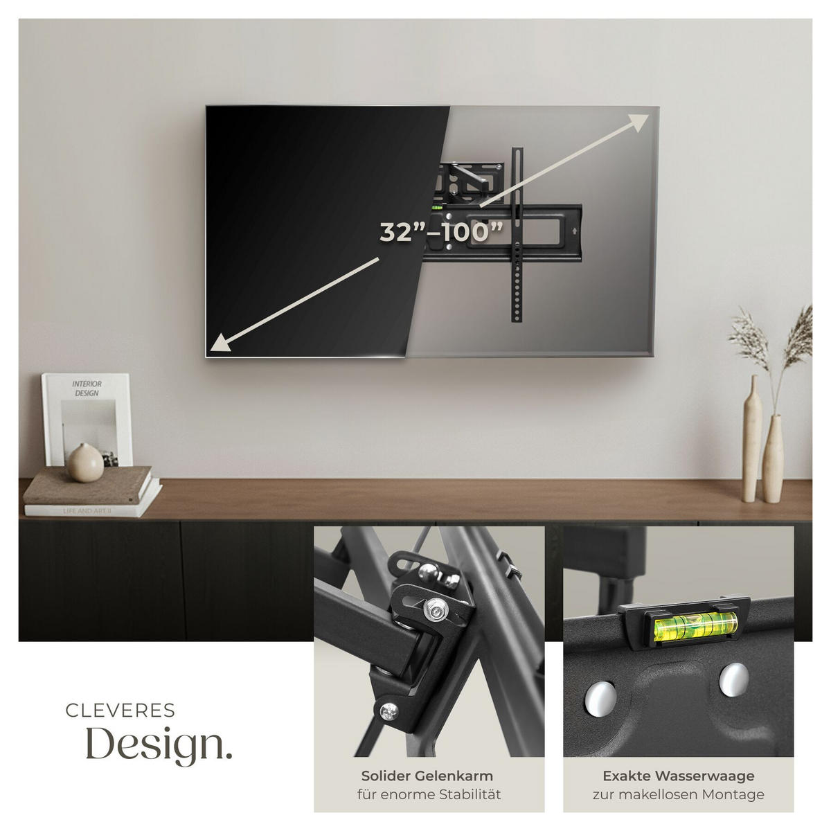 TV-WANDHALTERUNG, bis 120 kg, schwarz - Schwarz, Metall (65/40/52cm) - tectake