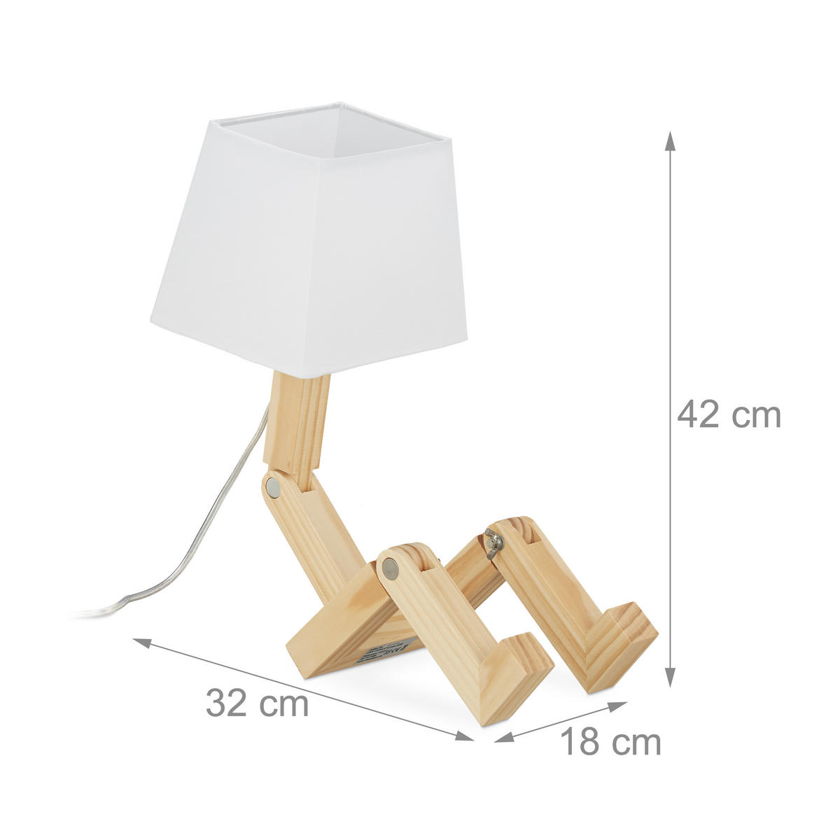 TISCHLAMPE - Multicolor, Holz/Textil (32/18/42cm) - Relaxdays