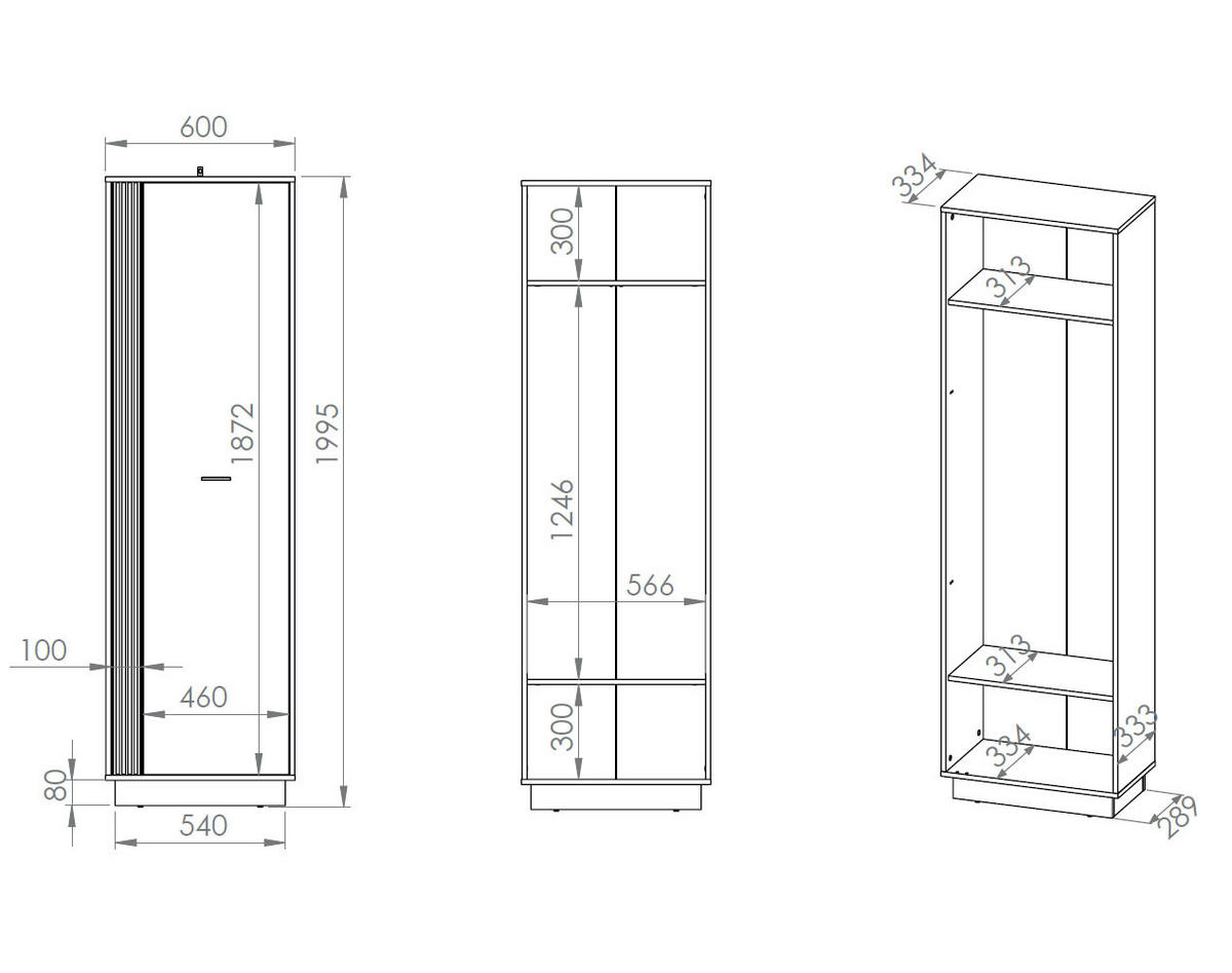 GARDEROBENSCHRANK Vasco Gold Craft Eiche / Schwarz 60 / 34 / 200cm - Eichefarben/Schwarz, Holz/Holzwerkstoff (60/200/34cm) - Feldmann-Wohnen