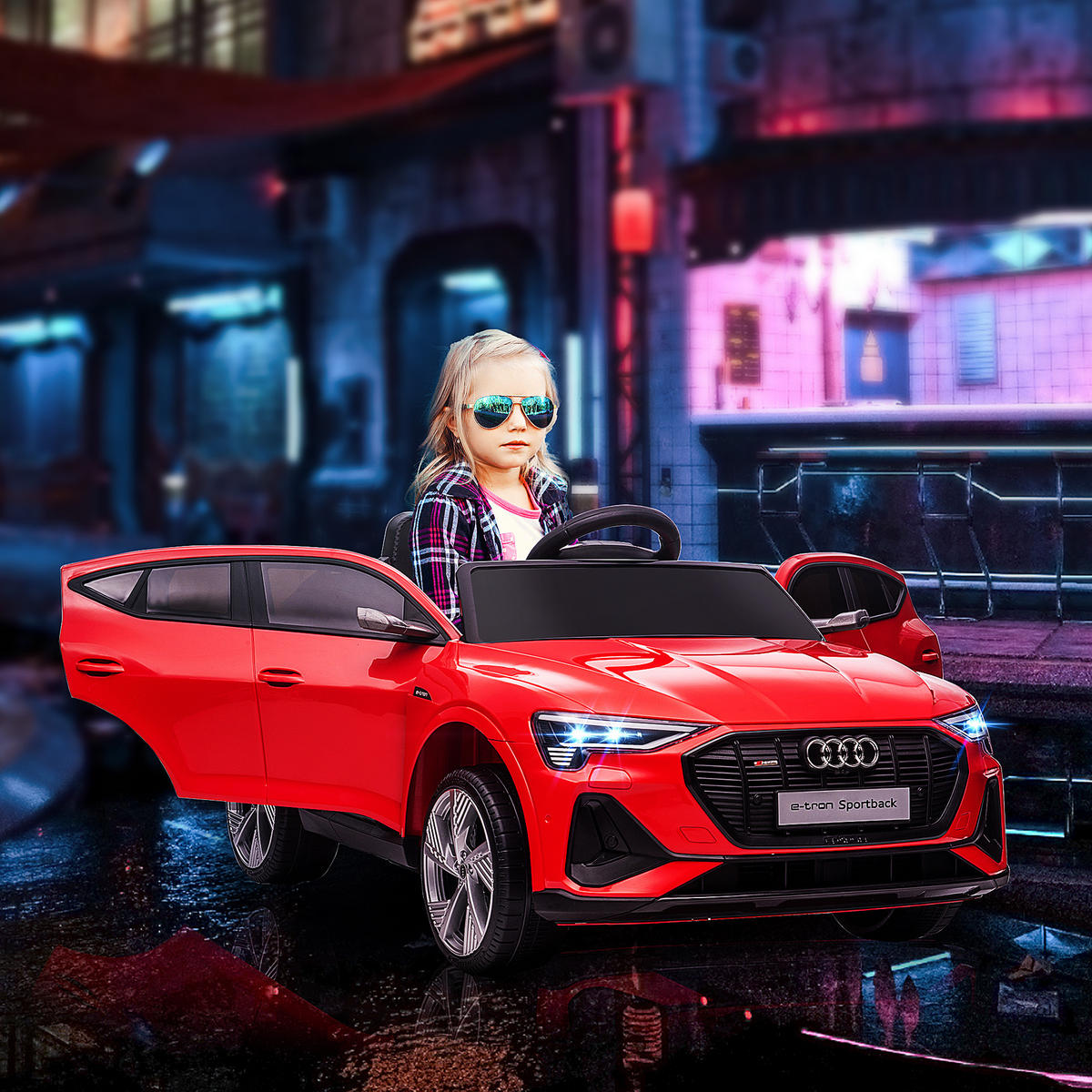 KINDER ELEKTROAUTO, Schwarz/Rot/Weiß, Kunststoff+ Stahl - Rot, Metall (108/60/47cm) - HOMCOM