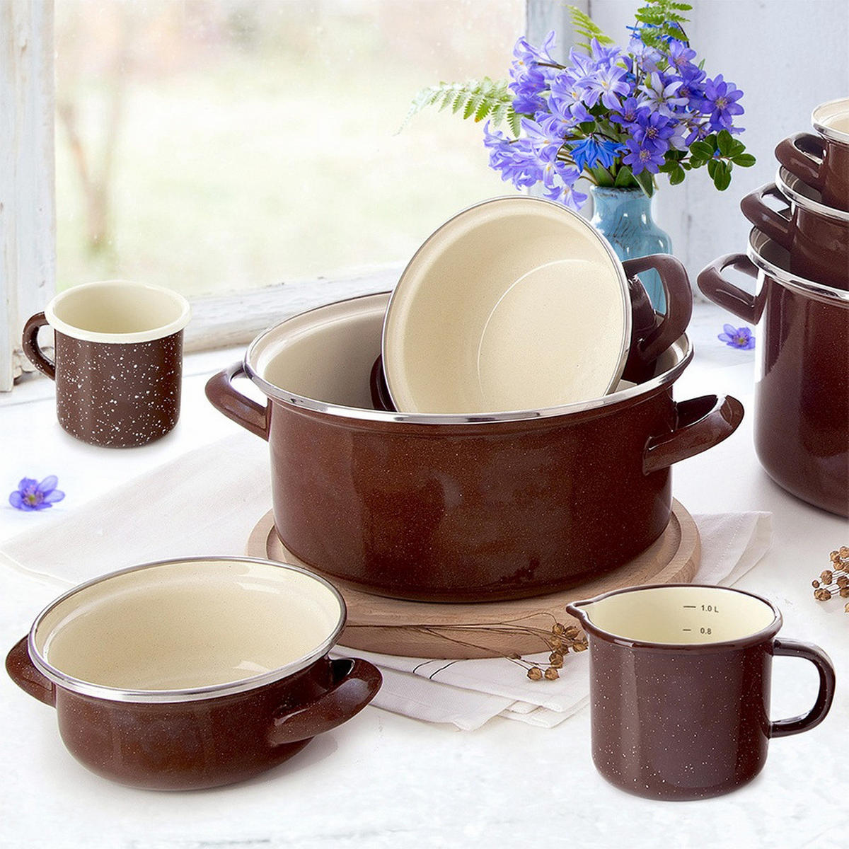 EMAILLIERTOPF Brown mit Griffen braun - Braun, Metall (14cm) - Orion 