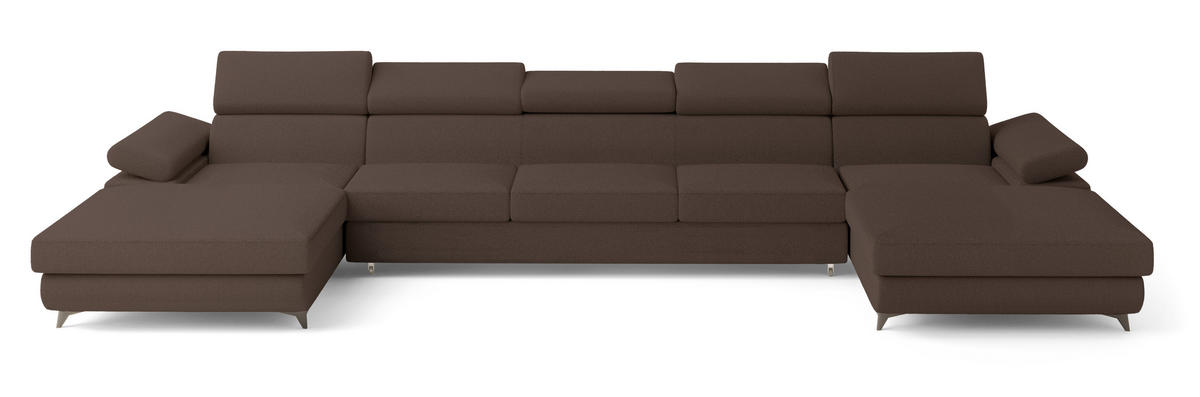 WOHNLANDSCHAFT VIVENTE Braun Boucle-Stoff mit Schlaffunktion - Braun, Holz (410/89/190cm) - MASSENO