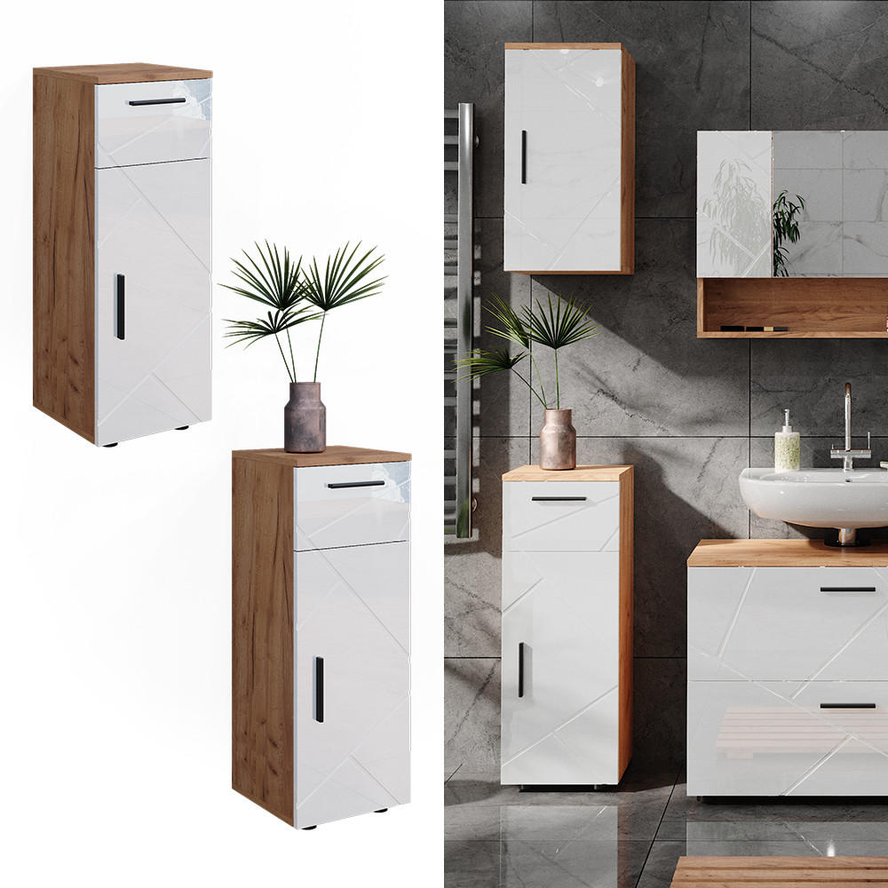 MIDISCHRANK Irma Eiche 30 x 81 cm - Weiß Hochglanz, Holzwerkstoff (30/81/30cm) - Vicco